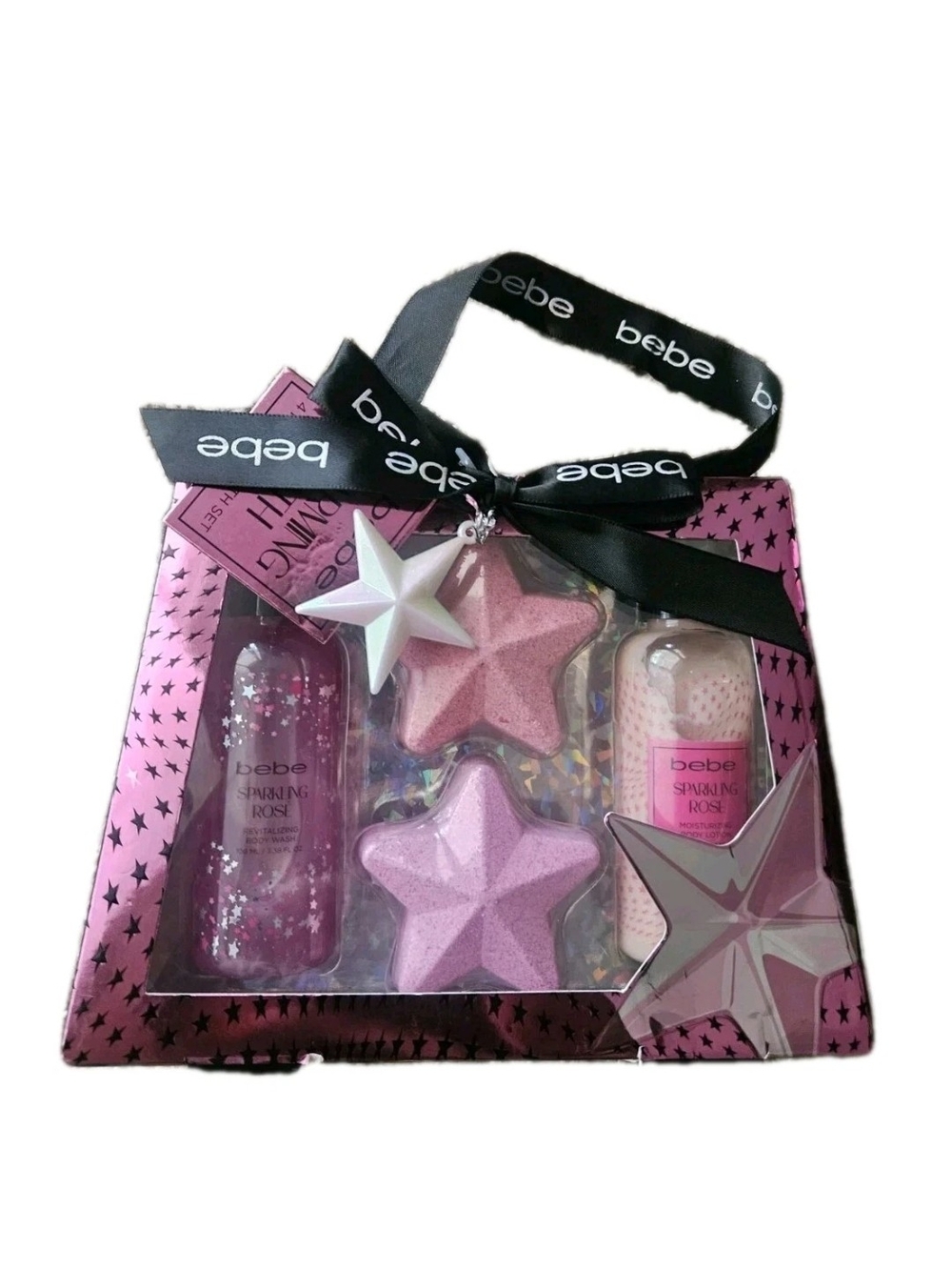 bebe Sparkling Rose Gift Set Pink & Black Accents 4 Piece Gift Set New